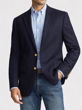 Lauren Ralph Lauren Navy Wool Blazer 40R Gold Button Classic Fit Sport Coat Mens